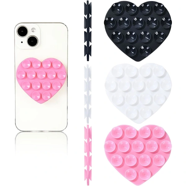 Kit Com 3 Protetores De Silicone Com Ventosa, Ventosa Dupla Face Em Formato De Coração Antiderrapante, Suporte Para Celular Para Uso Com As Mãos Livre