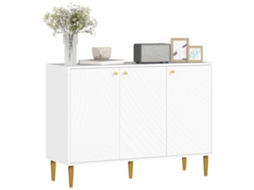 Aparador Com 2 Armários, 3 Portas, Prateleiras Ajustáveis, Pés Em Aço Dourado, 107 X 35 X 77 Cm, Branco