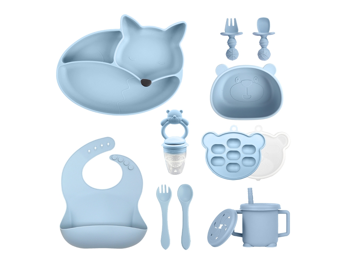 Conjunto de Talheres Bebé CHRUI 6+ Meses Prato Raposa Ventosa + Talheres (azul)