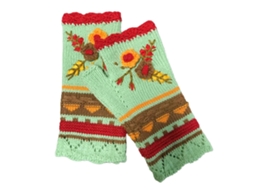 Luvas de Inverno Sem Dedos na Moda para Mulheres Aquecedores de Pulso de Malha com Bordado Floral Amarelo TAISHENGDA