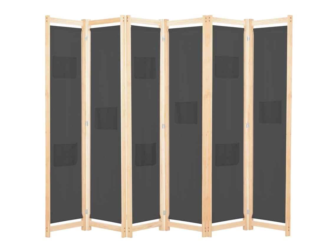Vidaxl Divisória De Quarto Com 6 Painéis 240x170x4 Cm Tecido Cinzento