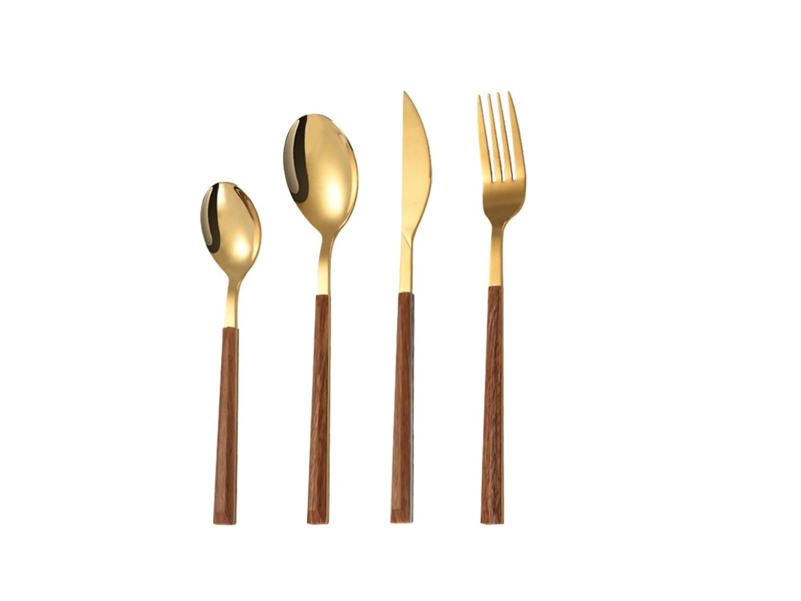 4 Peças De Garfo, Faca E Colher Em Aço Inoxidável Conjunto De Utensílios De Mesa Dourado