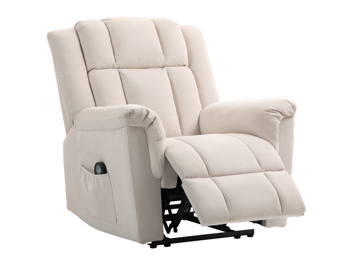 Poltrona Elétrica Relaxante Com Massagem, Aquecimento E Encosto Ajustável, 85x91x104cm, Bege