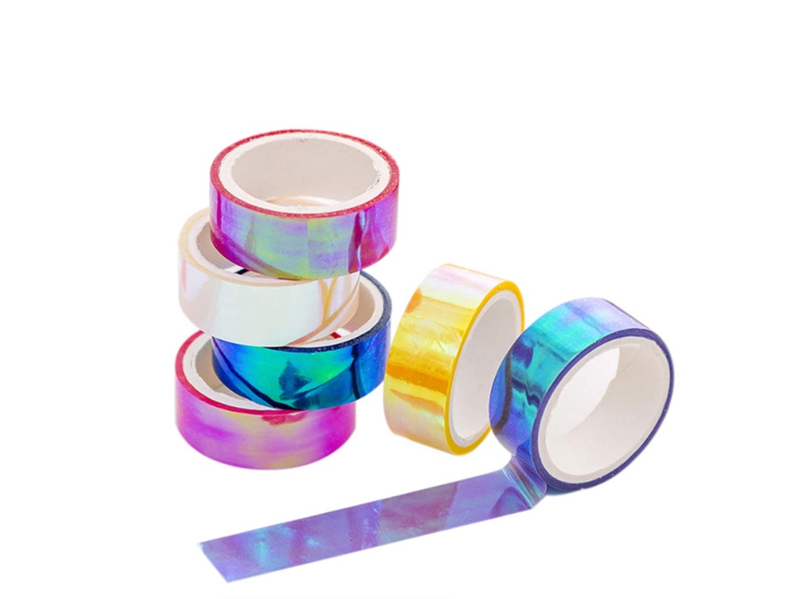 Fita Adesiva, 6 Rolos, De Fita Adesiva Holográfica Prismática Com Brilho Decoração De Ginástica Rítmica, Anéis De Fita Adesiva Colorida À Prova D'água