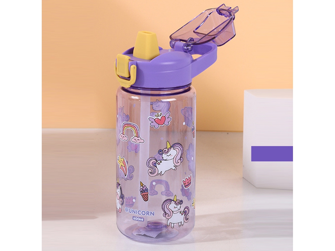 (roxo, 1 Unidade) Garrafa De Água De 600ml Com Estampa De Animais De Desenho Animado, Com Canudo, À Prova De Quedas.