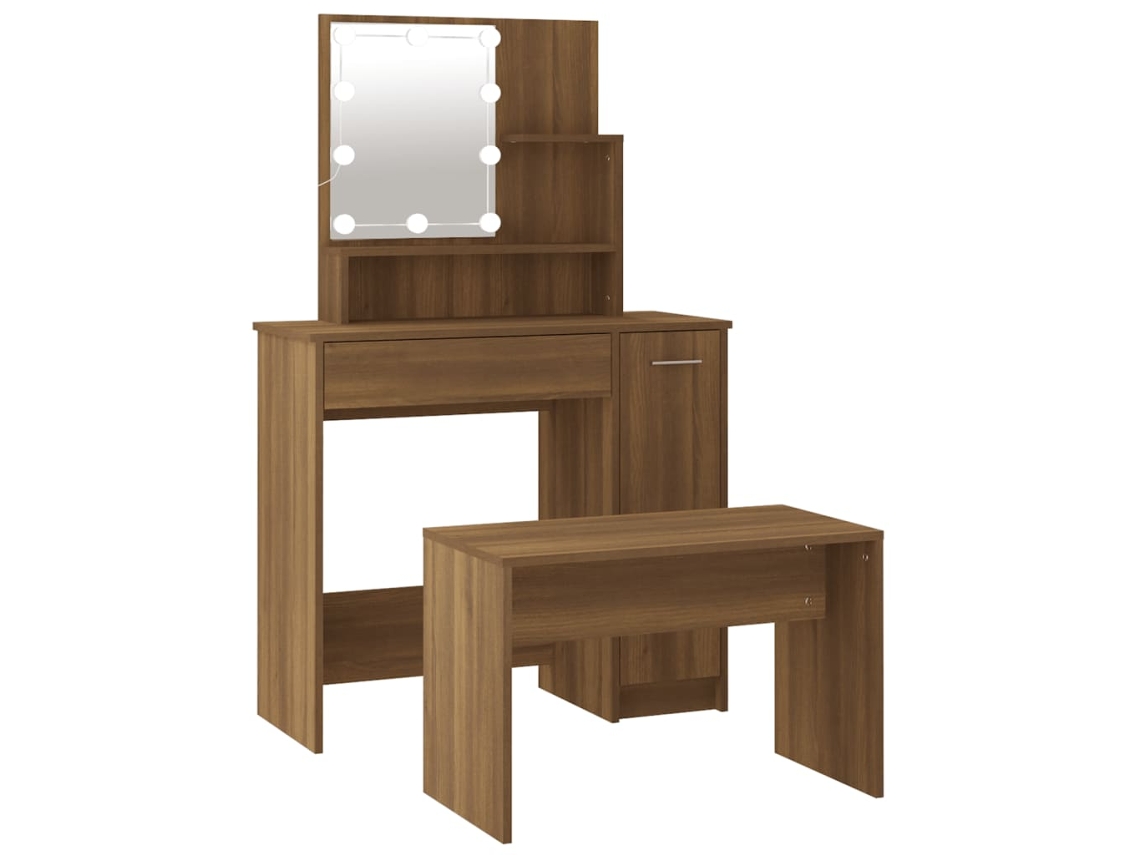 Dressing Table Set With Led, Dressing Table Sets With Leds Vidaxl Marrom Madeira Processada (86.5 X 35 X 136 Cm)