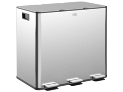 Balde de Lixo de Cozinha com 3 Compartimentos 3x15l com Pedais Tampas com Fechamento Suave e Cubo Amovível Prata