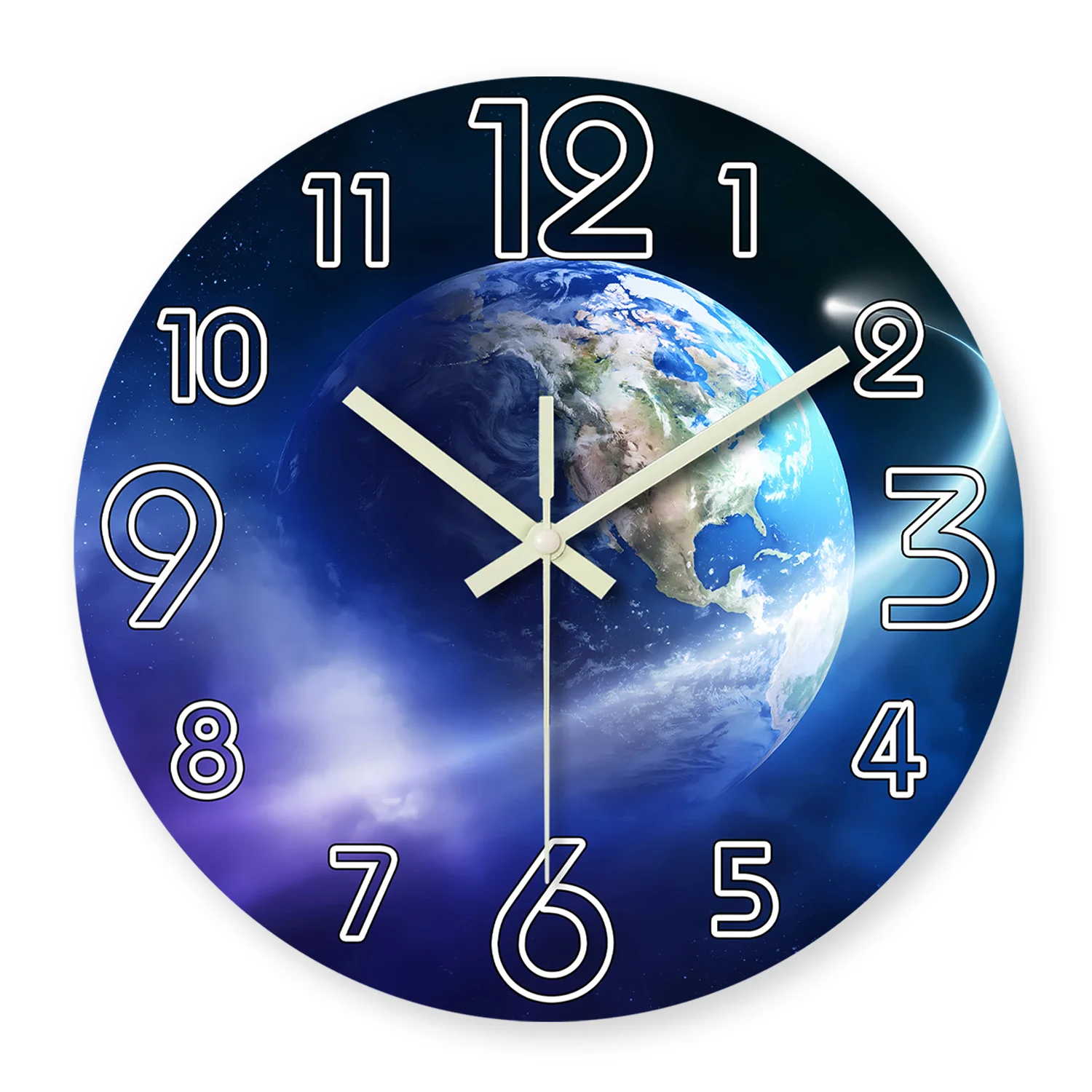 Relógio De Parede De Madeira Luminoso Creative Earth (16 Polegadas), Relógio De Quartzo Silencioso
