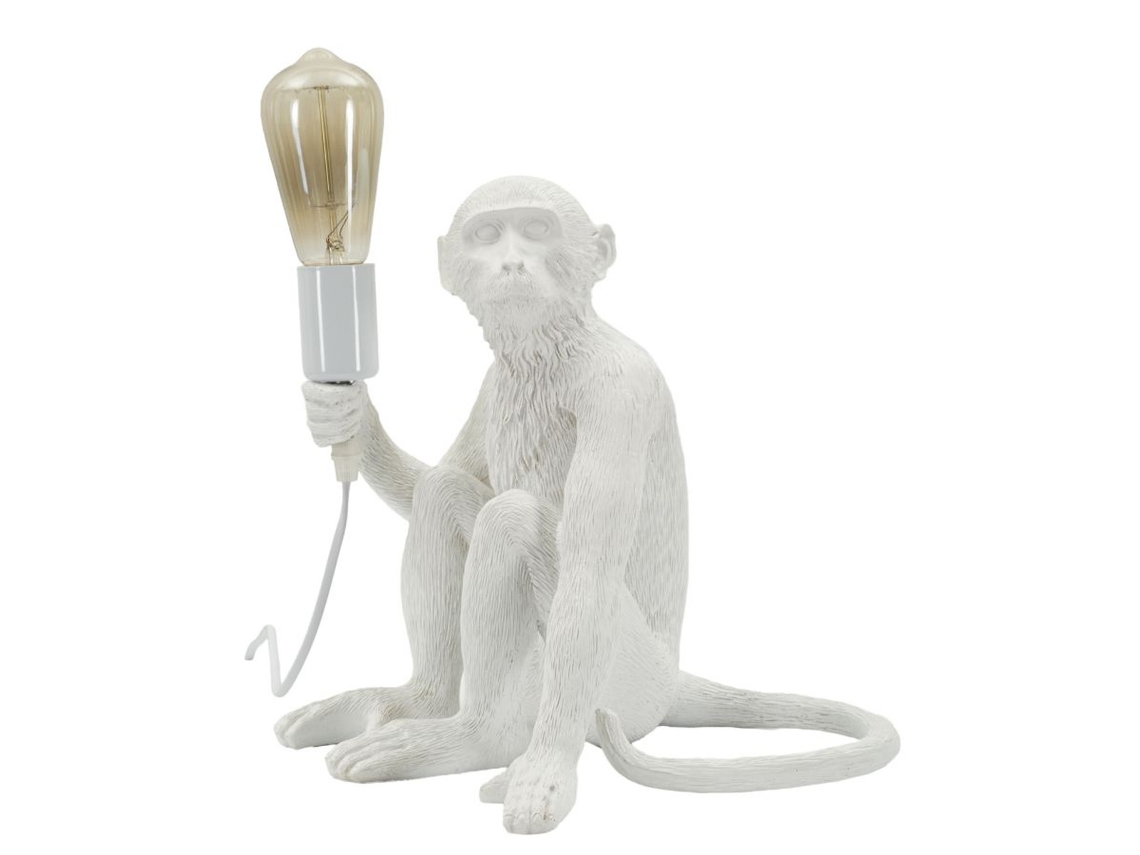 Candeeiro de mesa Monkey, poliéster, branco, 33x33x32 cm, Epikasa