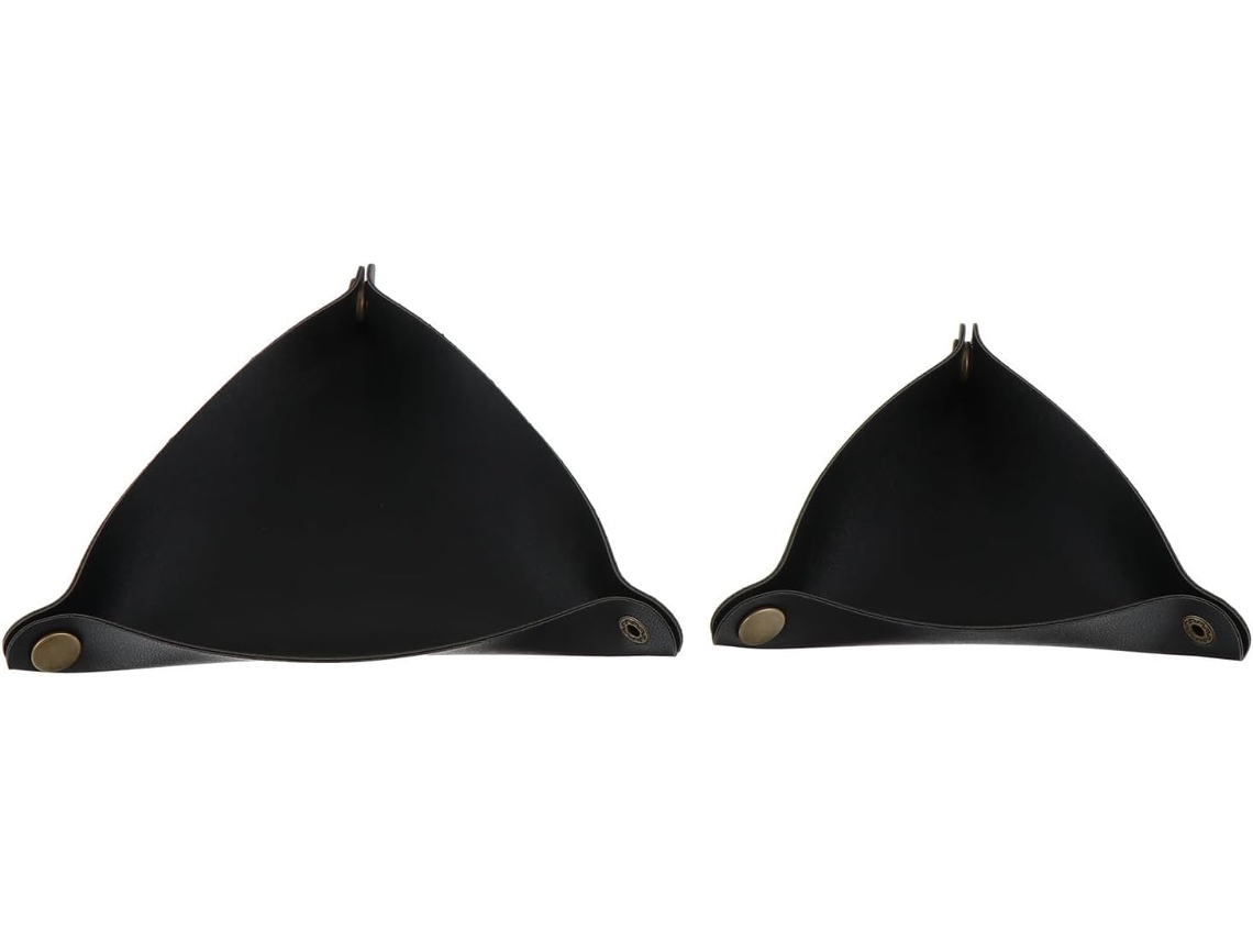 Bandeja De Armazenamento Triangular De 2 Peças Em Couro Pu Preto