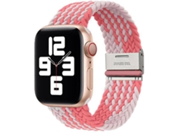 Bracelete Entrançada Ajustável para Apple Watch Series 6 40mm Rosa e Branco