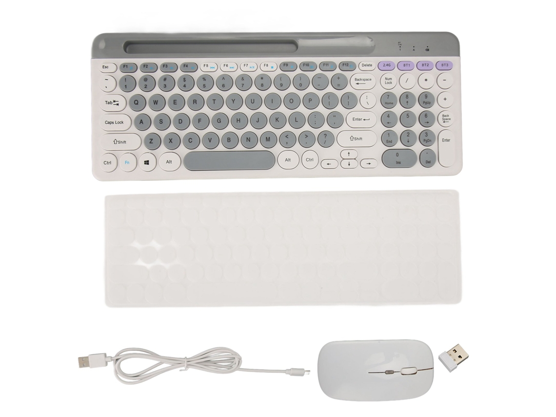 Aetheria conjunto Teclado Mouse Sem Fio Carregável Estilo Retro 2.4g Bluetooth Branco