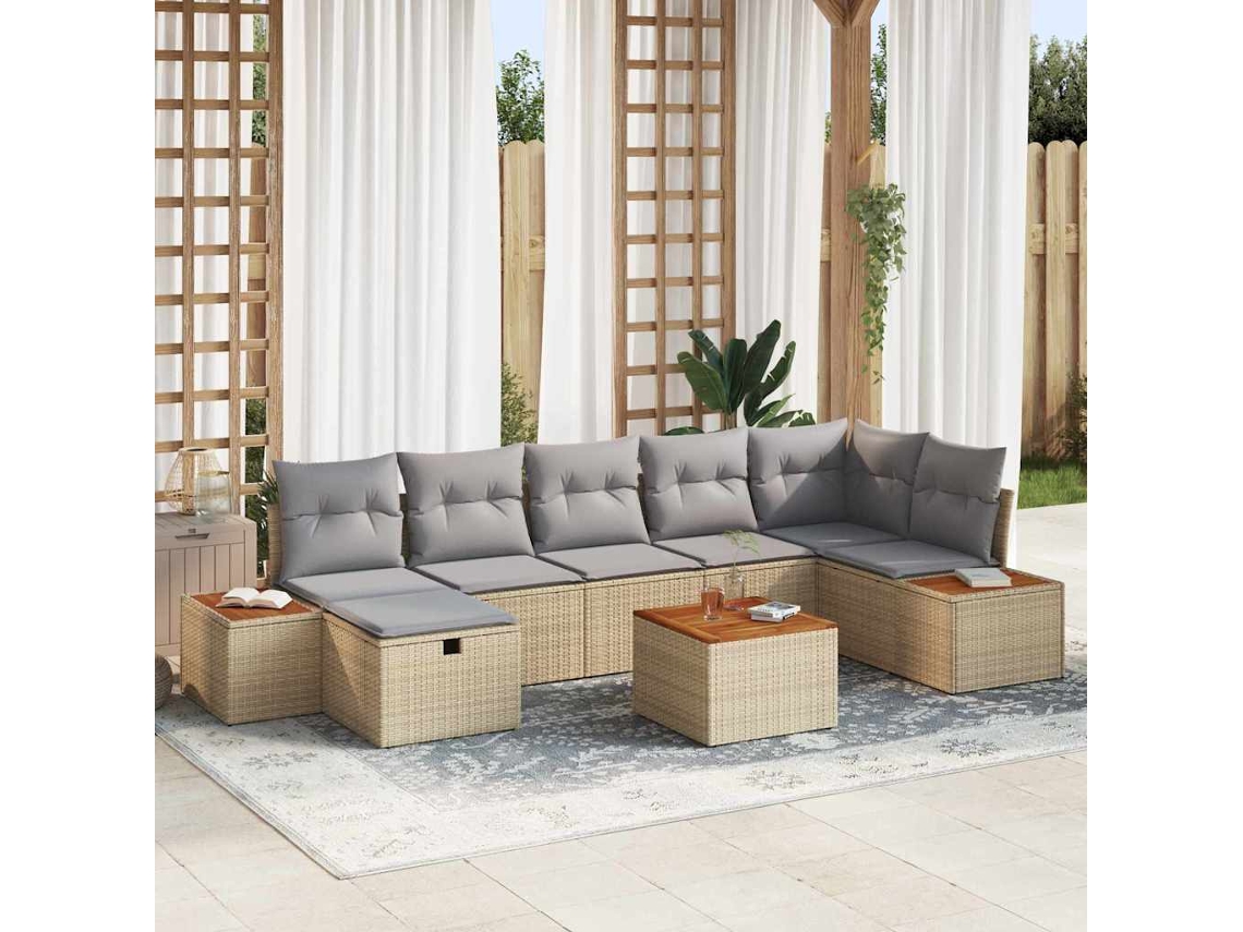 Vidaxl Conjunto De Sofá De Jardim 8 Unid. Bege Vime Pe