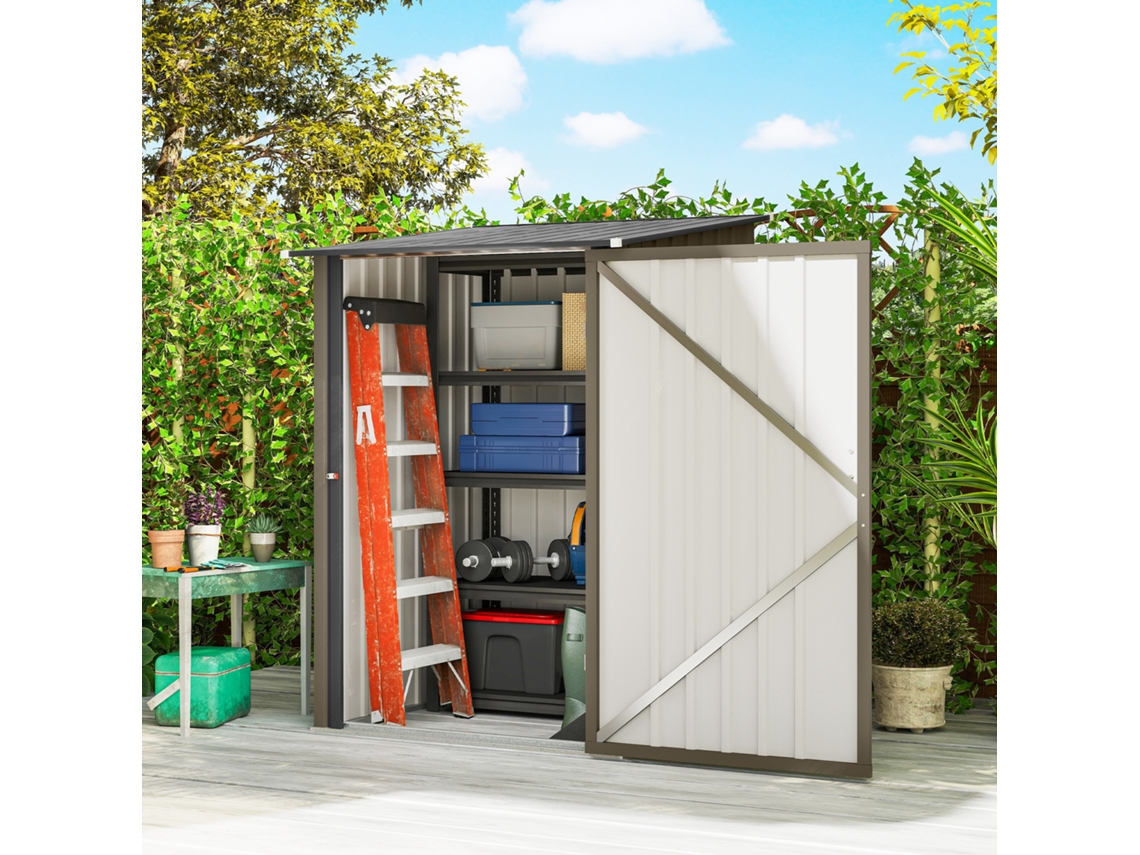 Porta-ferramentas Em Aço Galvanizado Marrom E Cinza Escuro Para Galpão De Jardim, Com Porta, Medindo 100x104x160 Cm