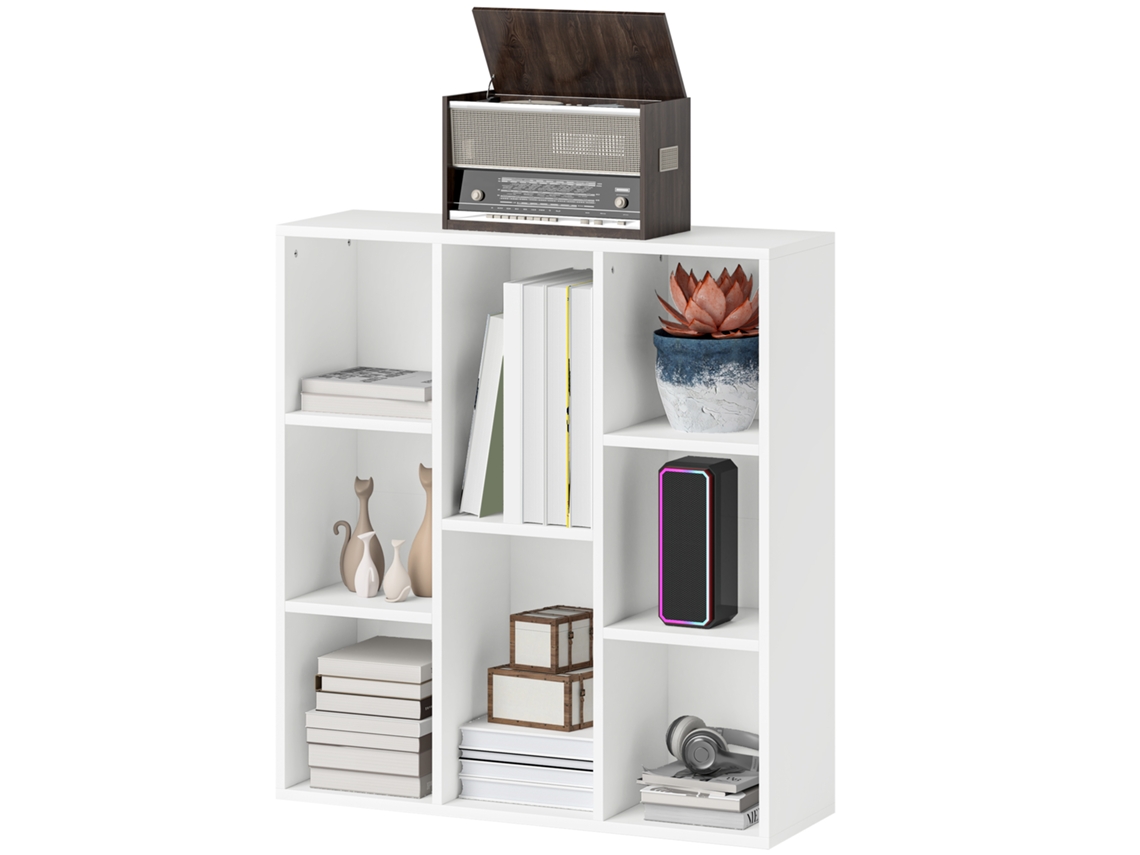 Prateleira de Armazenamento 8 Compartimentos branco 74,3x24x80cm com opções vertical/horizontal | S/MARCA