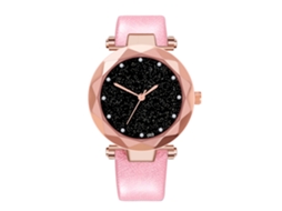 Relógio de Pulseira Feminino de Quartzo com Pulseira de Couro Pu Estilo Simples Rosa