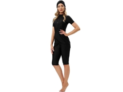 2026 traje de Banho Muçulmano Modesto Crop Curto 2023 Mulher Burkini Cremallera Frontal Ruy M Negro