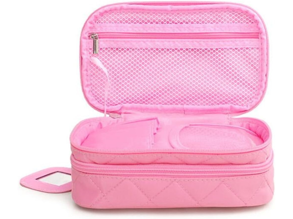 Bolsa De Maquilhagem Com Espelho Dupla Camada Rosa