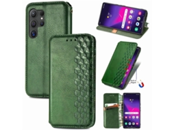 Capa De Celular Magnética De Couro Prensado Com Grade Cúbica