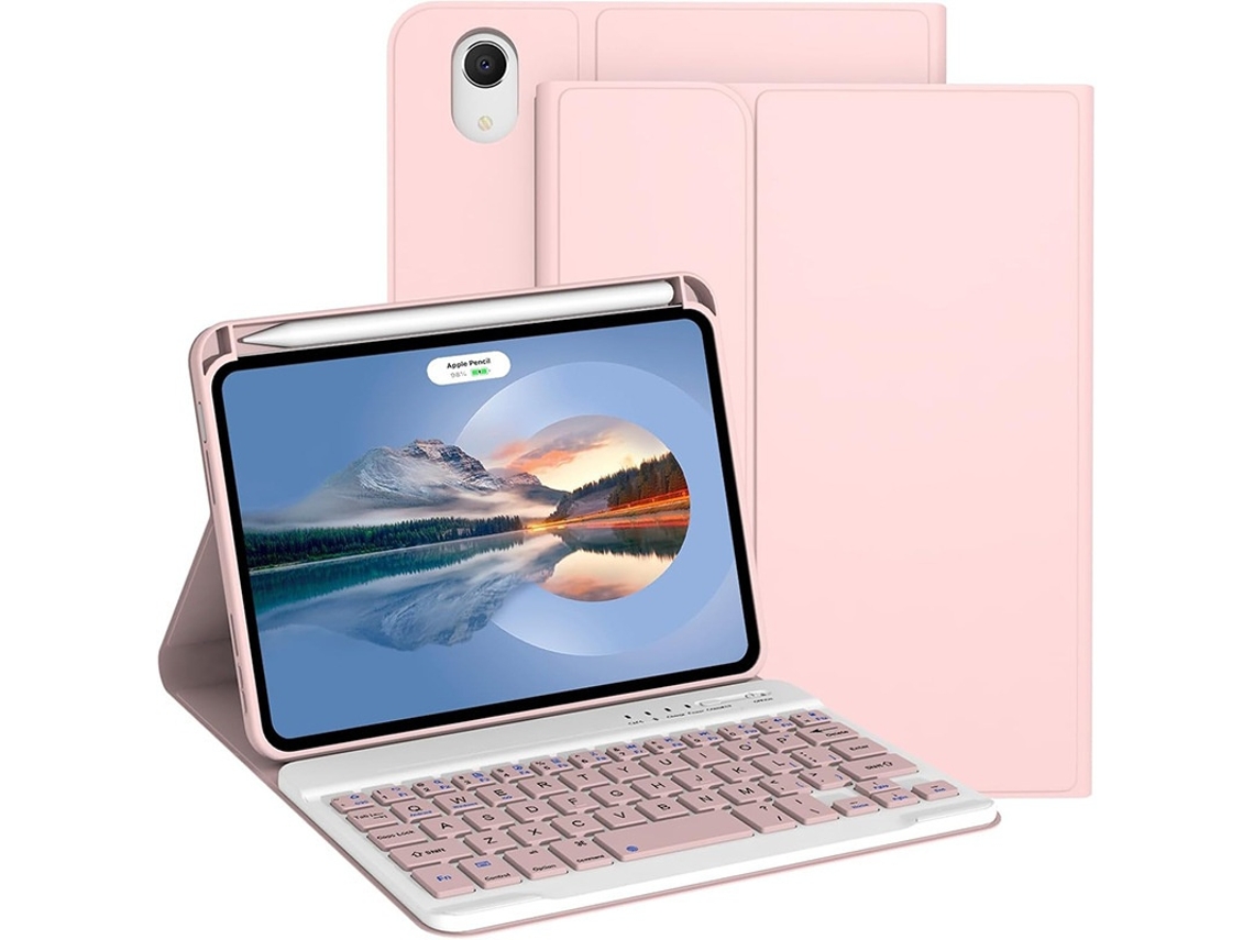 Capa Com Teclado Capa Para Ipad Mini De 7ª Geração (a17 Pro) 2024 De 8,3 Polegadas, Com Teclado Destacável Rosa