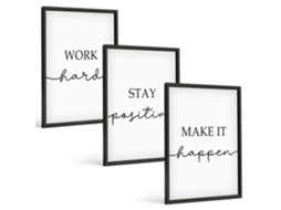 Conjunto De Pinturas Slogans Motivacionais Minimalistas Espelharte (3 Peças 40x60 Cm)