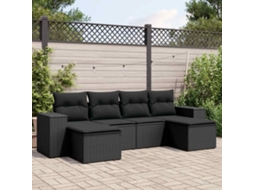 Vidaxl 6 Pcs Conjunto Sofás De Jardim C/ Almofadões Vime Pe Preto