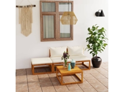 Vidaxl 4 Pcs Conjunto Lounge Jardim C/ Almofadões Acácia Maciça Creme