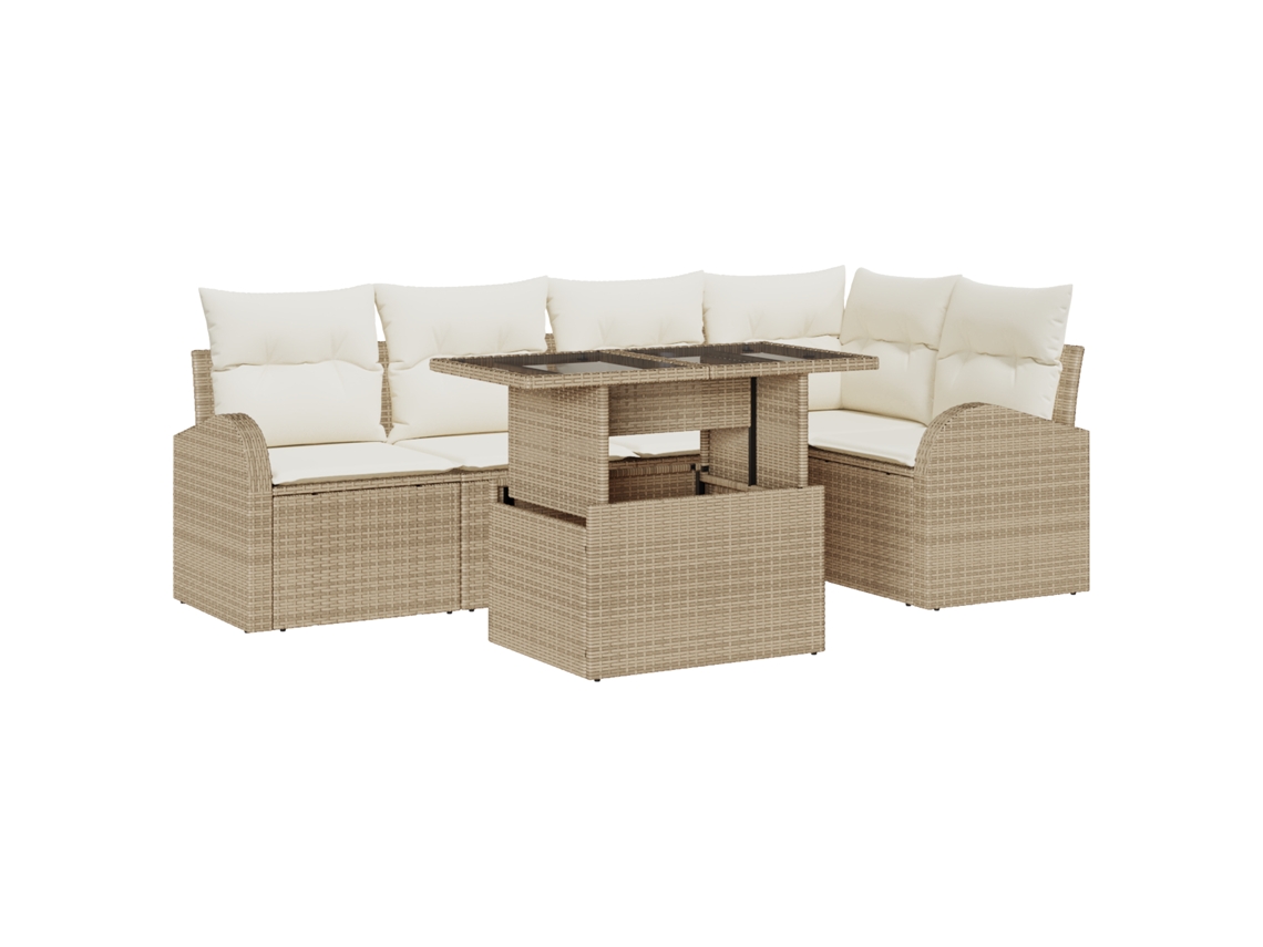 Conjunto 6 Conjunto De Sofá De Jardim Vidaxl Bege Vime Pe (234 X 124 X 85 Cm)