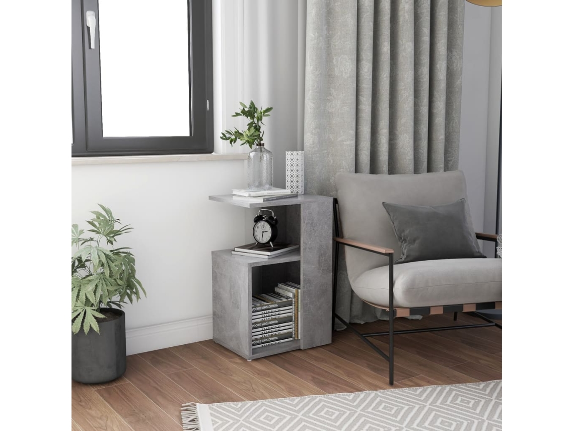 Vidaxl Mesa De Apoio 36x30x56 Cm Contraplacado Cinzento Cimento