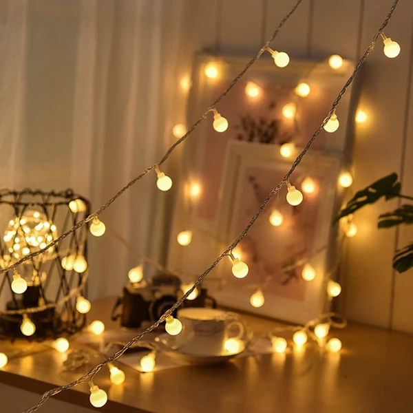 Cordão De Luzes Led Para Uso Externo, 6 M, 40 Bolas De Led, Branco Quente, Iluminação Para Quartos Infantis, Varanda, Festa, Decoração 5 M Glo, Sd