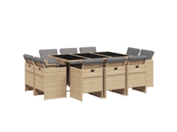 Conjunto de 11 Jantar para Jardim com Almofadões Vime Pe Bege Misturado MAISON EXCLUSIVE