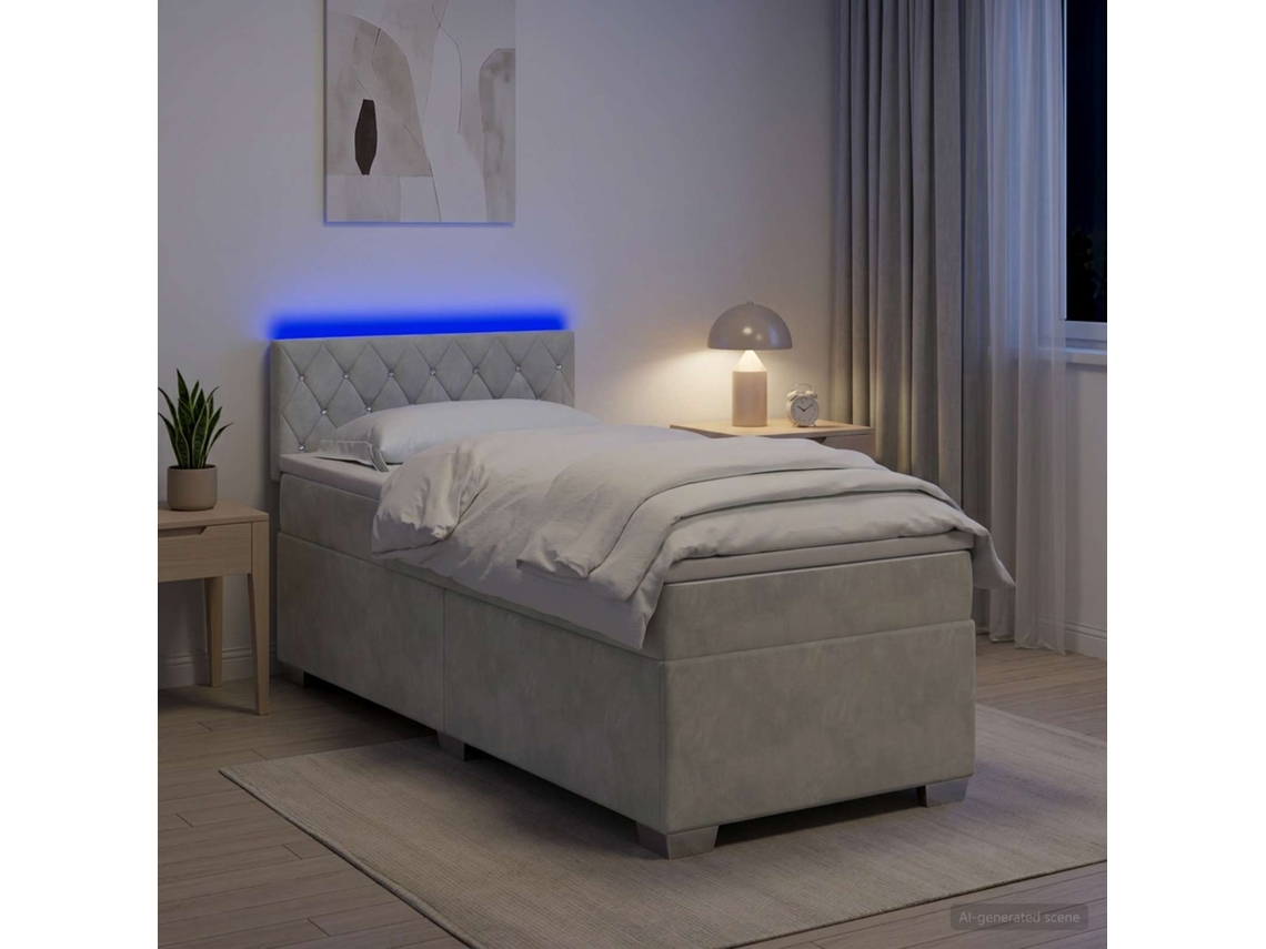 Vidaxl Cama Box Spring Com Colchão E Led Cinzento-claro 80 X 200 Cm