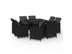 Maison Exclusive - 9 Pcs Conjunto De Jantar P/ Jardim C/ Almofadões Vime Pe Preto