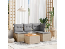 Vidaxl 5 Pcs Conjunto De Sofás P/ Jardim Com Almofadões Vime Pe Bege