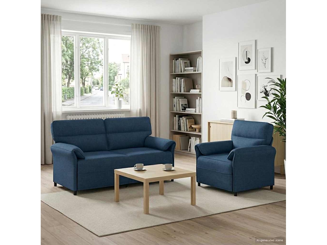 Vidaxl Conjunto De Sofás 2 Unid. Azul Tecido