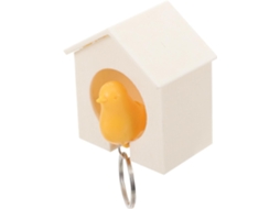Chaveiro Casinha De Passarinho Em Abs Branco Com Pássaro Amarelo E Argola