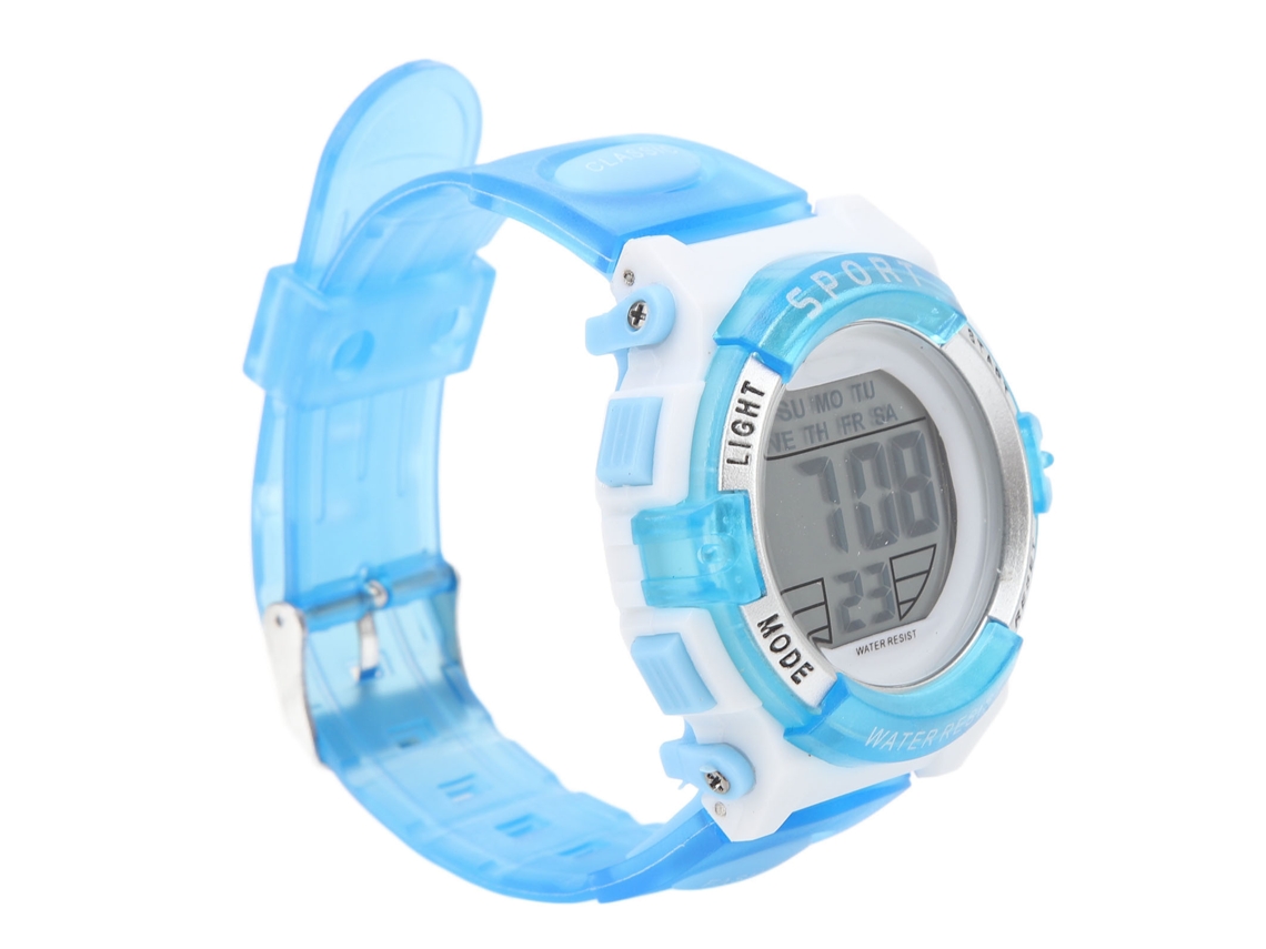 Relógio cronógrafo digital para meninas e estudantes, com pulseira de PU à prova d'água, luz noturna colorida e alarme azul para esportes e natação.