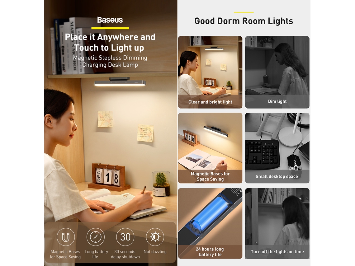 Luz De Parede Sem Fio Baseus Regulável Touch Recarregável