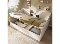 Cama De Dia Hidráulica 140x190cm Branca Com Armazenamento E Usb/type-c
