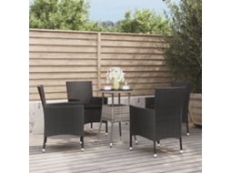 Vidaxl 5 Pcs Conjunto Bistrô De Jardim C/ Almofadões Vime Pe Preto