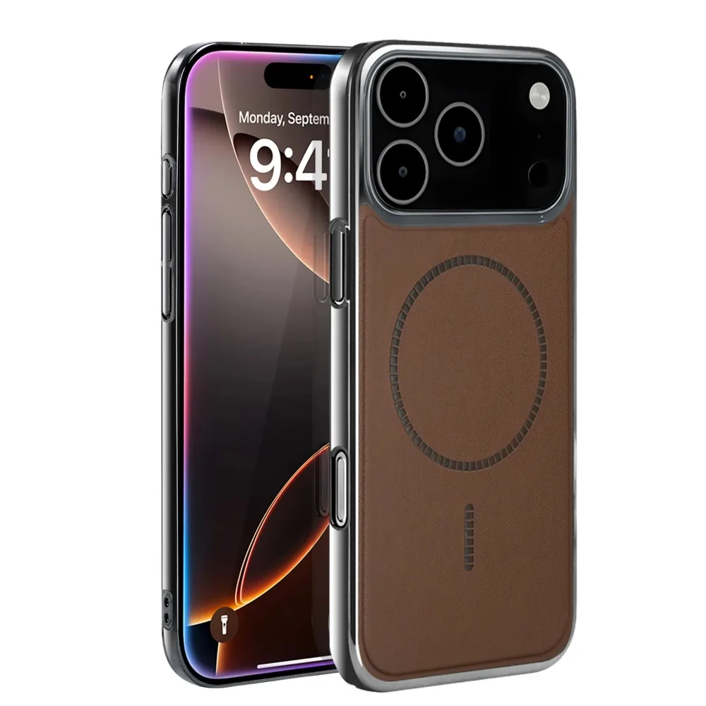 (marrom, Iphone 15) Capa Para Celular Ultrafina Com Textura De Couro E Carregamento Magnético.