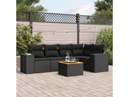 Vidaxl 6 Pcs Conjunto Sofás De Jardim C/ Almofadões Vime Pe Preto