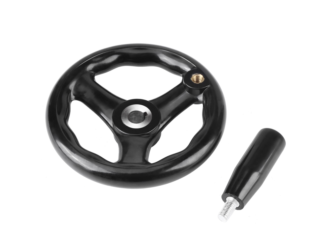 Roda Manual Redonda 3 Raios 12*125mm Preta para Torneira e Fresadora