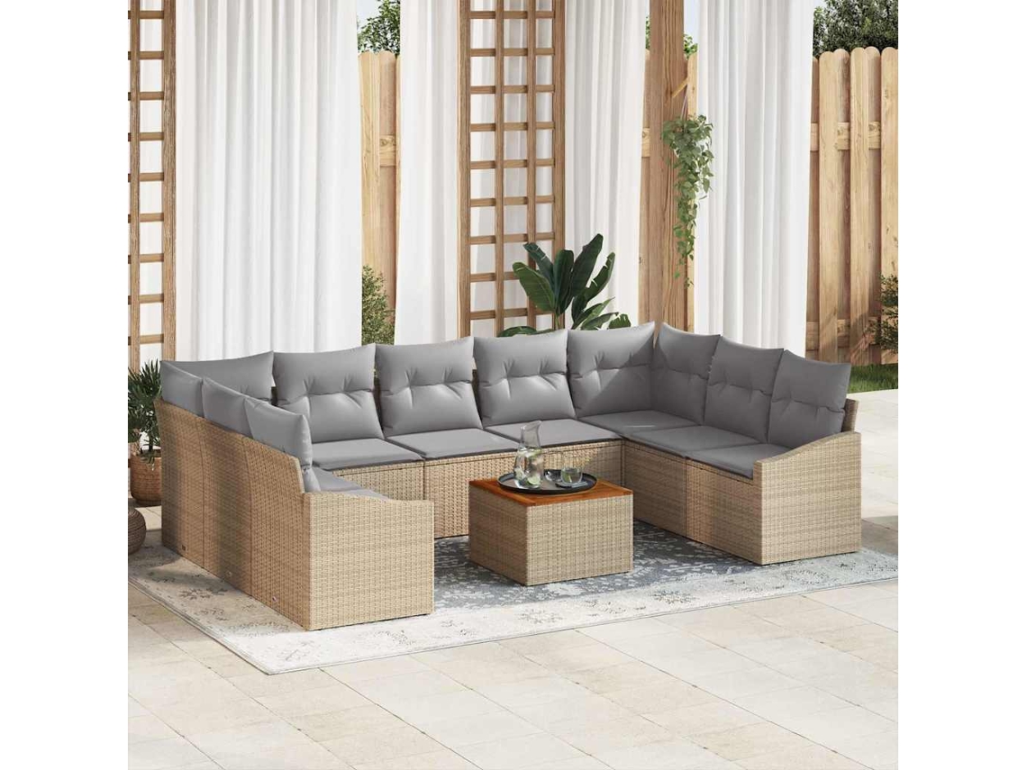 Vidaxl Conjunto De Sofá De Jardim 10 Pcs Bege E Cinza Claro Vime Pe