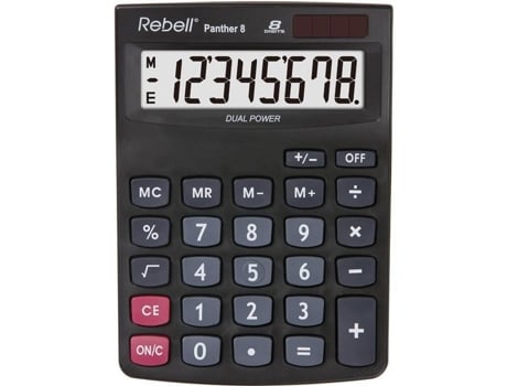 Calculadora De Mesa Rebel Panther 8 8 Dígitos Movida A Energia Solar Preta Rebell