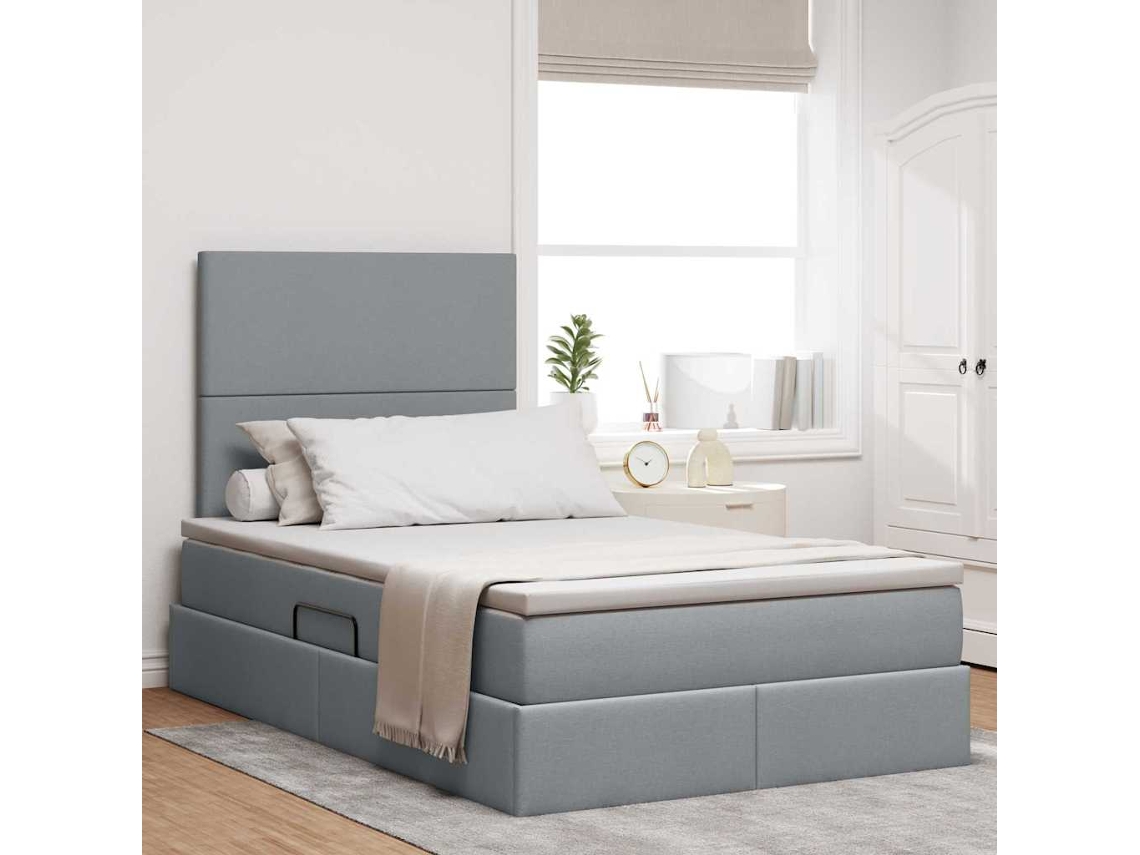 Vidaxl Cama Com Arrumação E Colchão Cinzento-claro 120 X 200 Cm Tecido