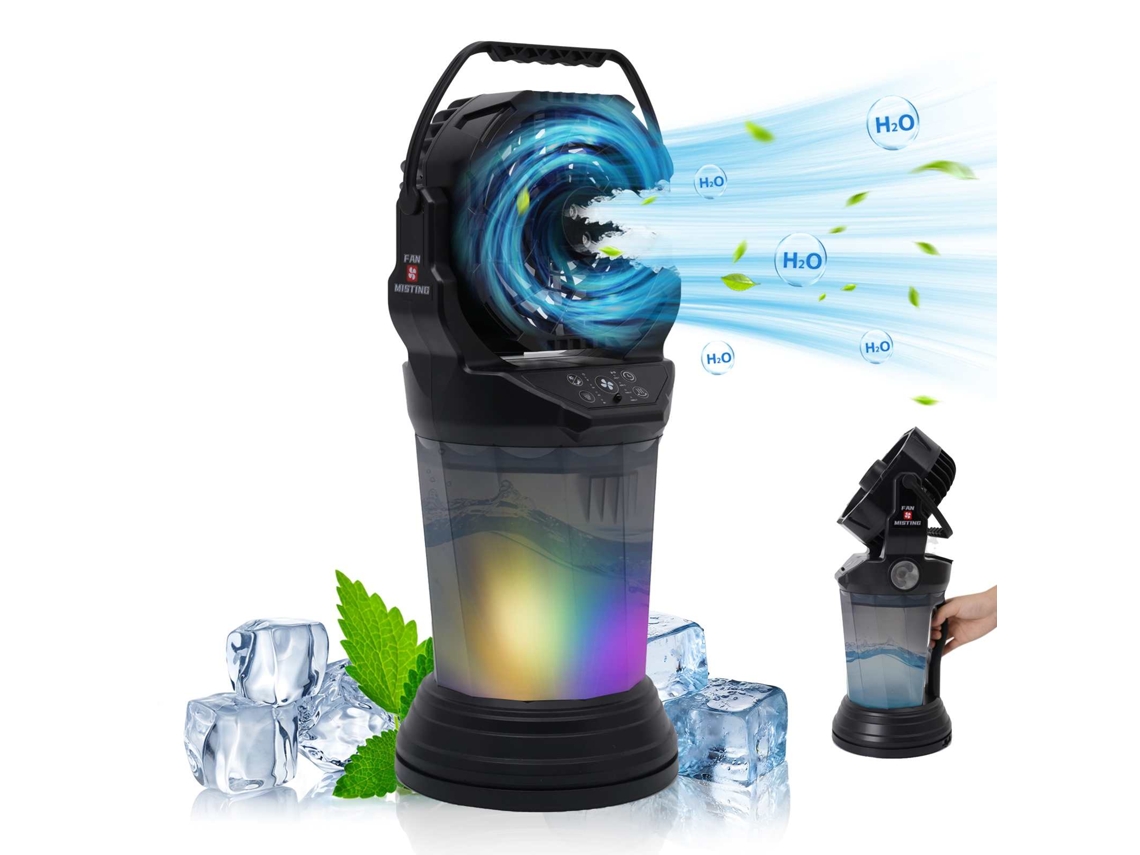 Ventoinha Nebulizadora Camping Preta YANYXR portátil, 2000ml, 15000mah, RGB, 4 velocidades