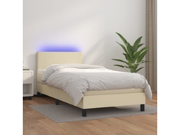 Vidaxl Cama Box Spring C/ Colchão/led 100x200cm Couro Artificial Creme