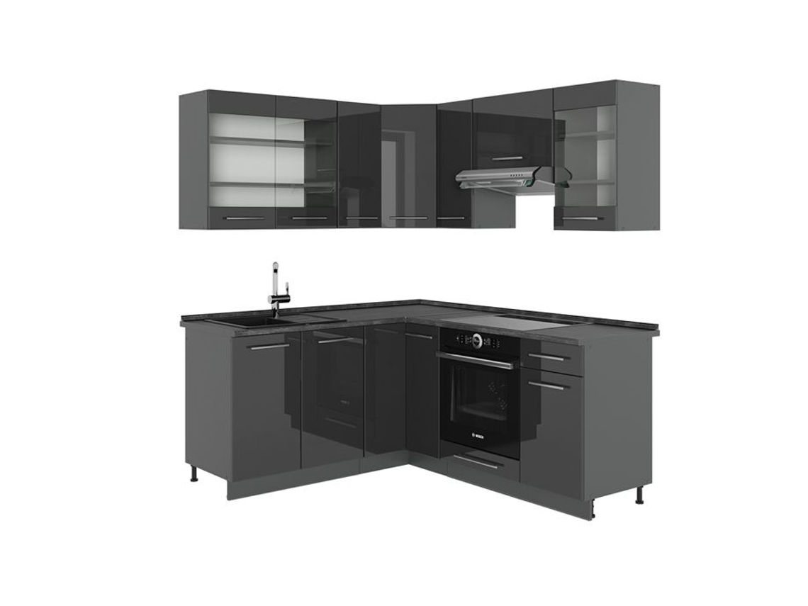 Cozinha Em Ângulo Fame Line, 190x46cm Sem Pt, Alta Brilho Antracite, Antracite, Vicco
