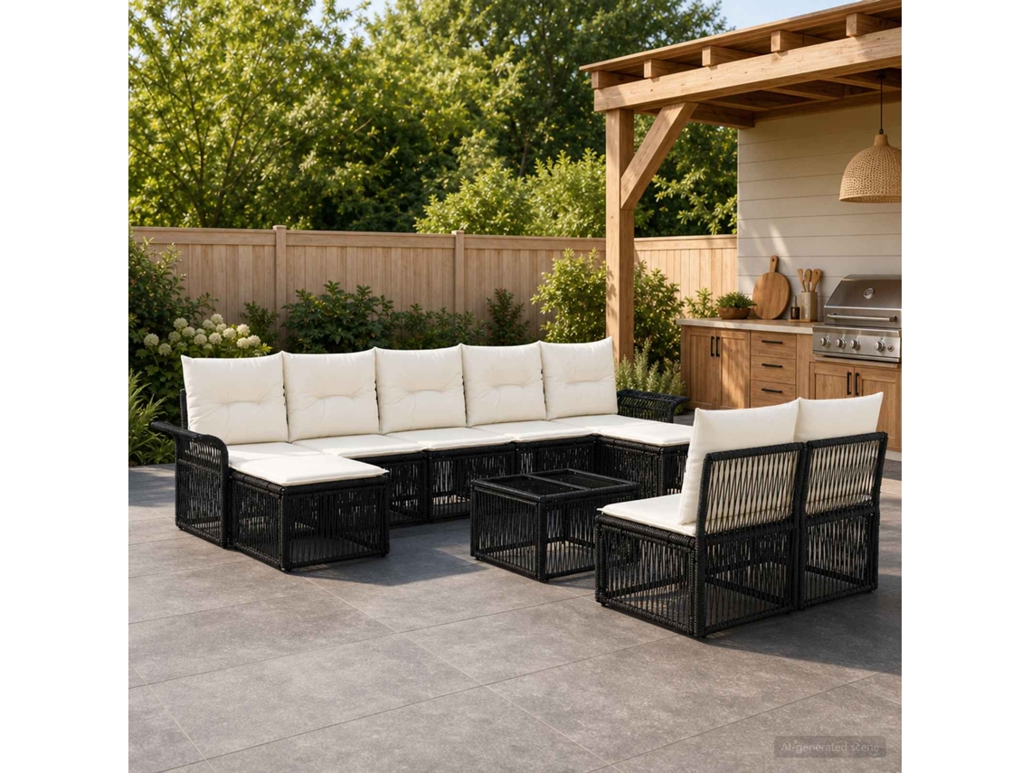 Vidaxl Conjunto De Sofá De Jardim 10 Unid. Preto Vime Pe